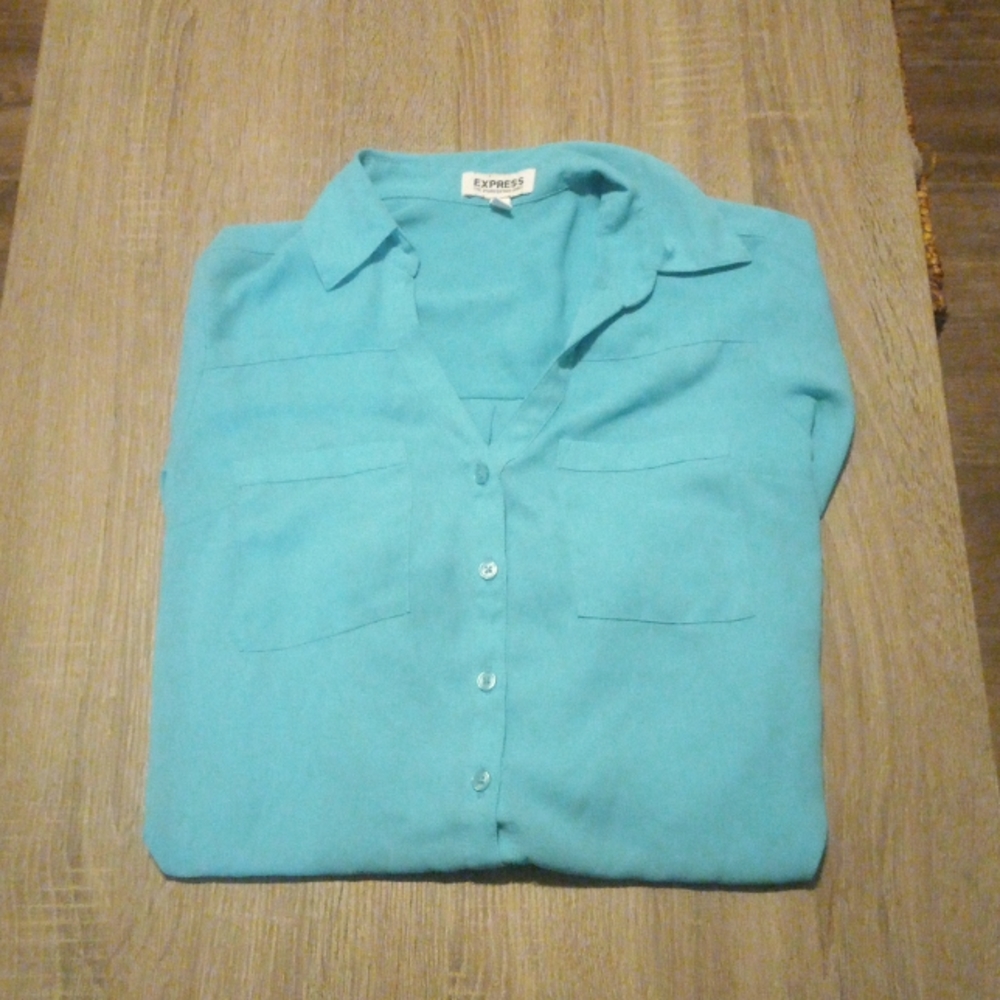 Express LS Teal Button Down Size XS